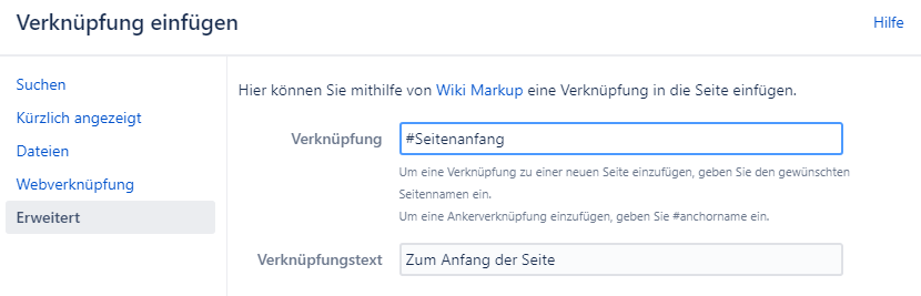 Link auf Überschrift Confluence