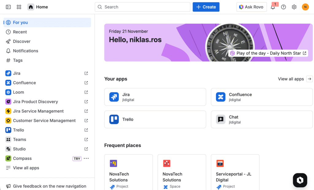 Atlassian Home Übersicht